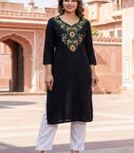 Black embroidered rayon kurta set