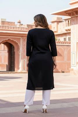 Black embroidered rayon kurta set 2