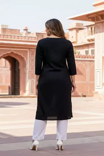 Black embroidered rayon kurta set