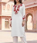 White embroidered rayon kurta set