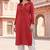 Red embroidered rayon kurta set