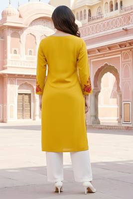 Yellow embroidered rayon kurta set 2