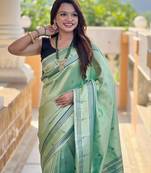 green tissue paithani silk saree with zari weave