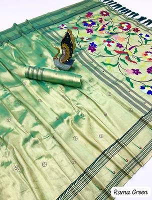 green tissue paithani silk saree with zari weave 3