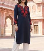 Navy  embroidered rayon kurta set