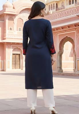 Navy  embroidered rayon kurta set 2