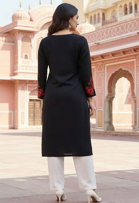 Black embroidered rayon kurta set 2