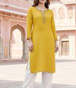 Yellow embroidered rayon kurta set