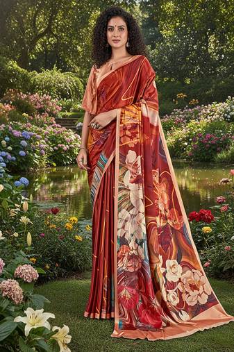 multicolor premium printed saree with blouse