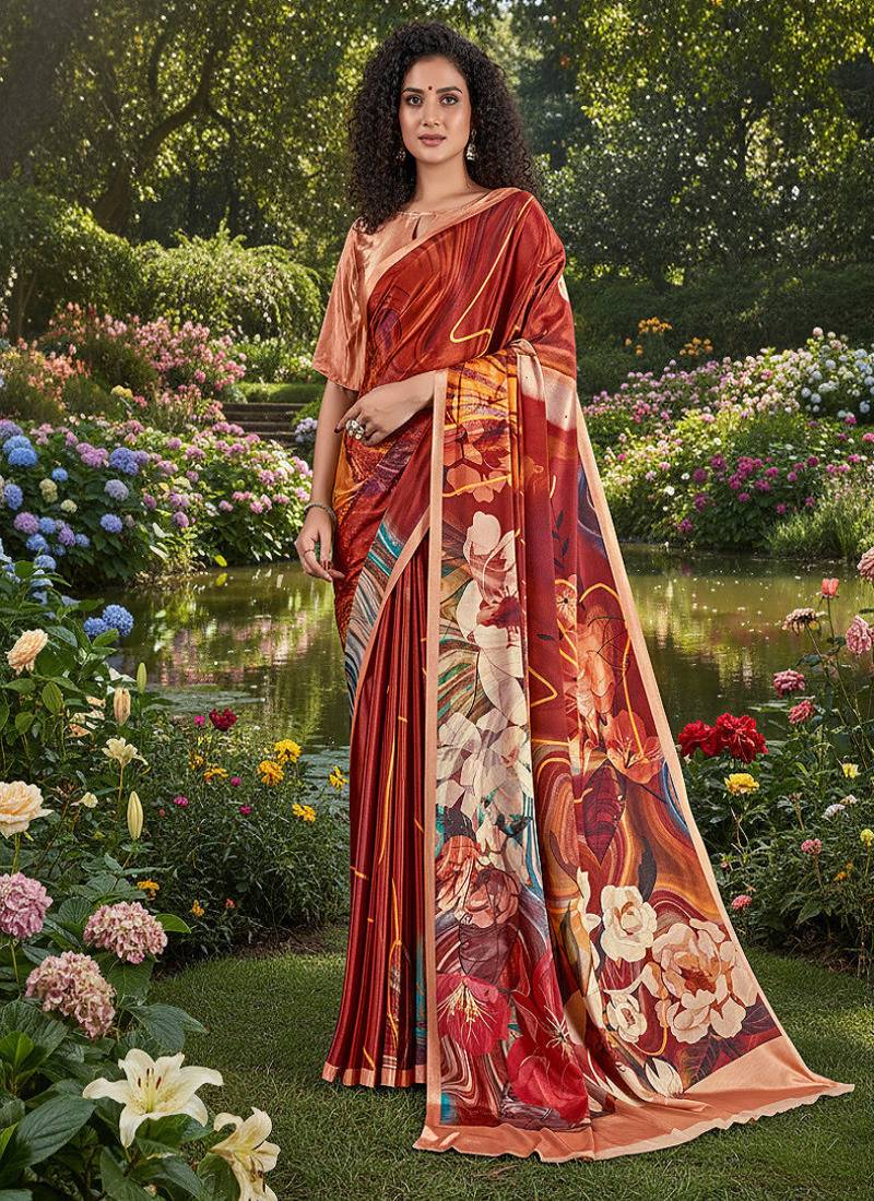multicolor premium printed saree with blouse