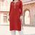 Red embroidered rayon kurta set