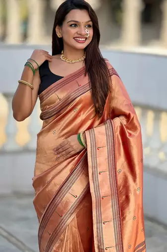 red tissue paithani silk saree with zari weave
