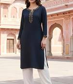 Navy embroidered rayon kurta set