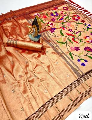 red tissue paithani silk saree with zari weave 3