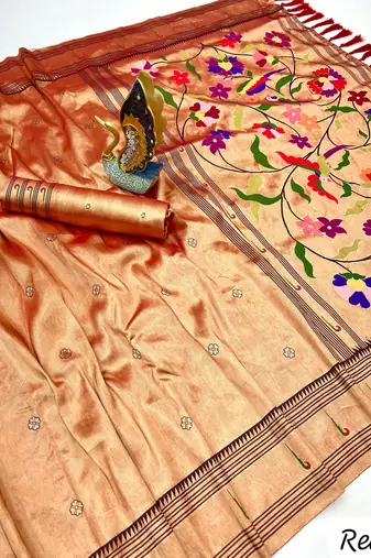 red tissue paithani silk saree with zari weave