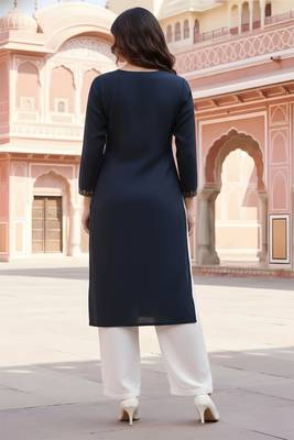 Navy embroidered rayon kurta set 2
