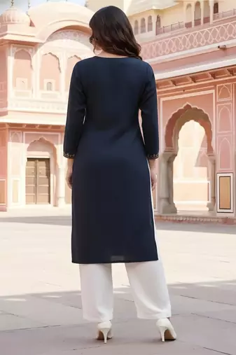 Navy embroidered rayon kurta set