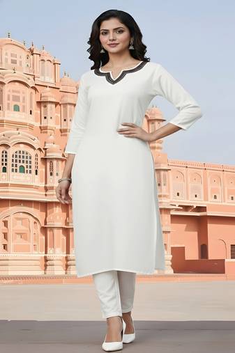 White embroidered rayon kurta set