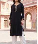 Black embroidered rayon kurta set