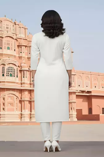 White embroidered rayon kurta set