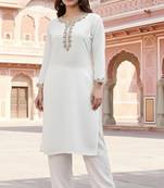White embroidered rayon kurta set