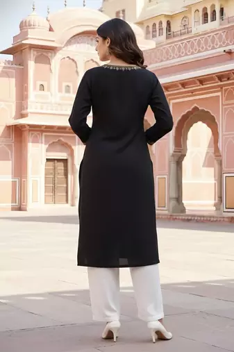 Black embroidered rayon kurta set