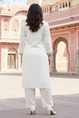 White embroidered rayon kurta set 2