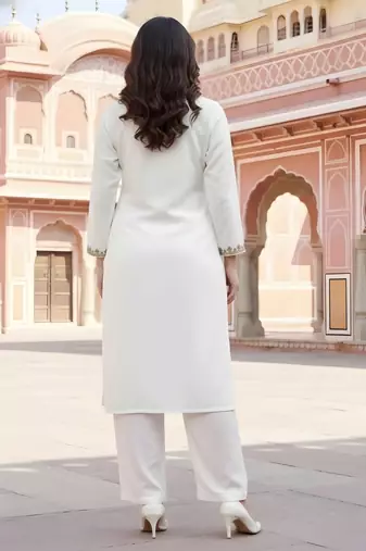 White embroidered rayon kurta set