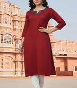 Red  embroidered rayon kurta set