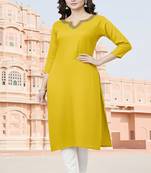 Yellow embroidered rayon kurta set