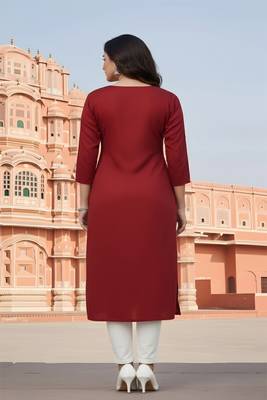 Red  embroidered rayon kurta set 2
