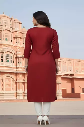 Red  embroidered rayon kurta set