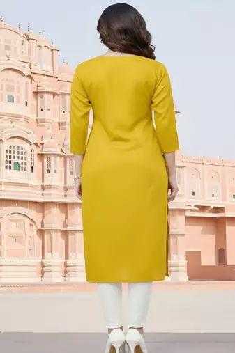 Yellow embroidered rayon kurta set