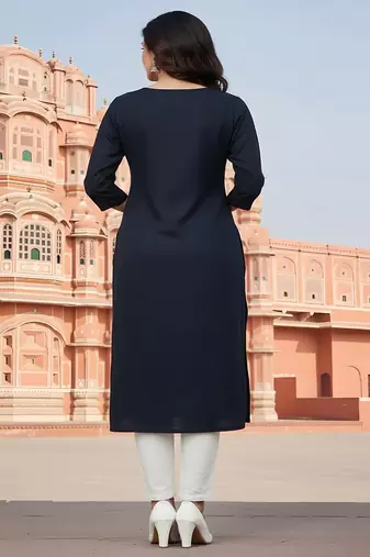 Navy embroidered rayon kurta set
