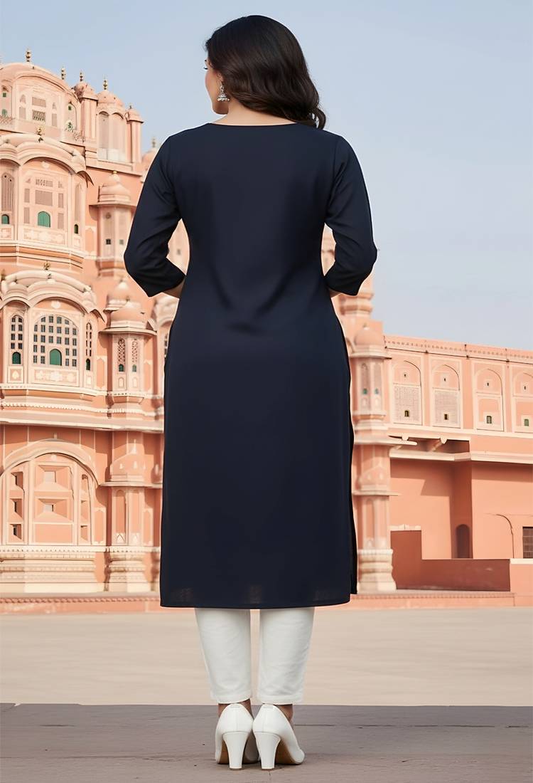 Navy embroidered rayon kurta set