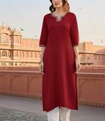 Red  embroidered rayon kurta set