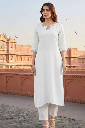 White  embroidered rayon kurta set