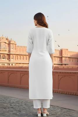White  embroidered rayon kurta set 2