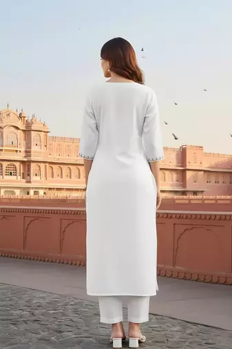 White  embroidered rayon kurta set