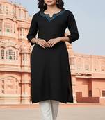 Black embroidered rayon kurta set