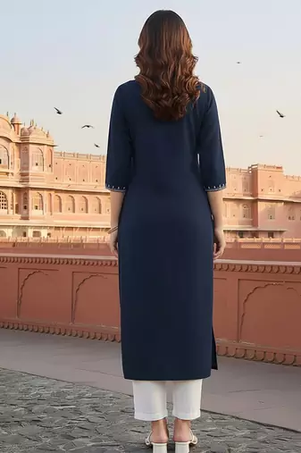 Navy embroidered rayon kurta set
