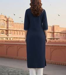 Navy embroidered rayon kurta set