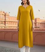 Yellow embroidered rayon kurta set