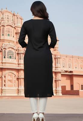 Black embroidered rayon kurta set 2