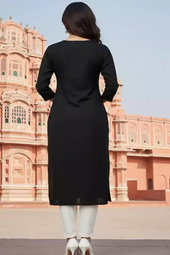 Black embroidered rayon kurta set