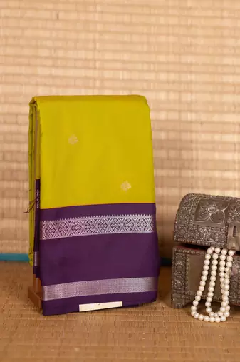 Green and purple semi silk saree