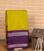 Green and purple semi silk saree