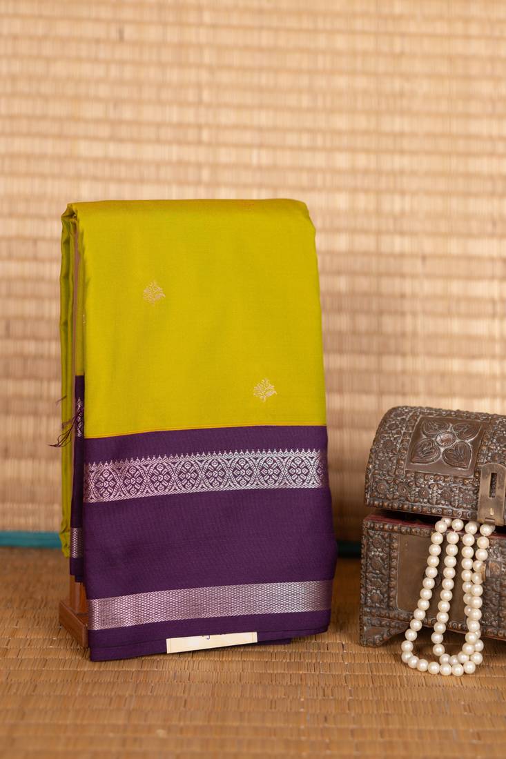 Green and purple semi silk saree