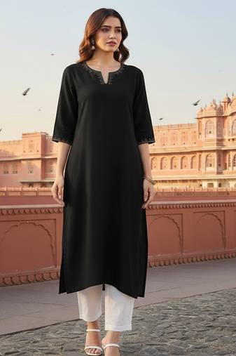 Black embroidered rayon kurta set
