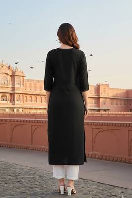 Black embroidered rayon kurta set 2